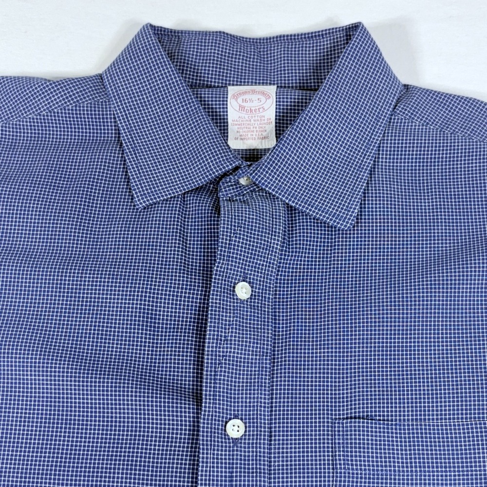 Vintage Brooks Brothers Makers Shirt Mens Blue Micro Check USA Made 16.5 35